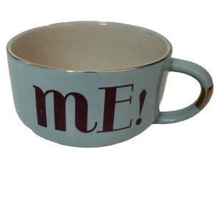 Anthropologie "ME!" Turquoise Blue Ceramic Coffee Mug/Tea Cup with Gold Rim